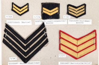 Niederlande, Sammlung Rangabzeichen der Marine und Marine Corps, auf Karton getackert