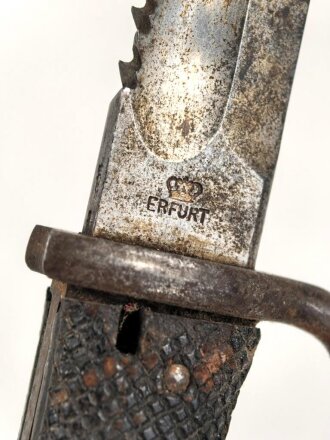 Preussen, Seitengewehr 98 mit Säge, Kammerstück von 1901, Hersteller " Erfurt" ungereinigt