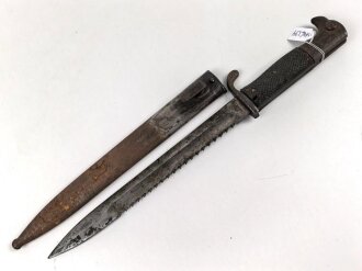 Preussen, Seitengewehr 98 mit Säge, Kammerstück von 1901, Hersteller " Erfurt" ungereinigt
