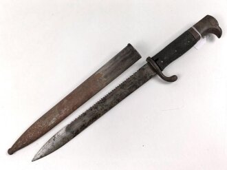 Preussen, Seitengewehr 98 mit Säge, Kammerstück von 1901, Hersteller " Erfurt" ungereinigt