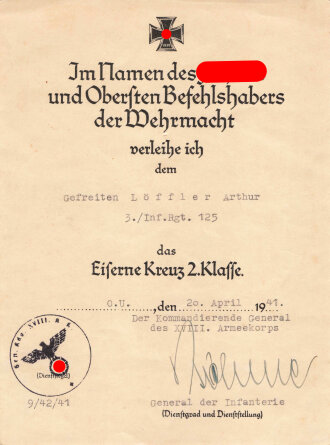 Eigenhändige Unterschrift Ritterkreuzträger und...