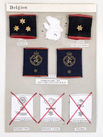 Belgien, Sammlung Rangabzeichen, auf Karton getackert