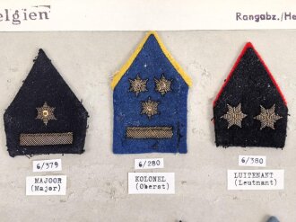 Belgien, Sammlung Rangabzeichen Heer, auf Karton getackert