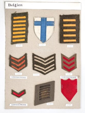 Belgien, Sammlung Ärmelabzeichen, auf Karton geklebt