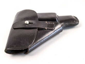 Pistolentasche dunkelbraunes Leder, wohl 6,35