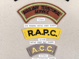 Großbritannien, Sammlung Ärmelabzeichen, auf Karton getackert