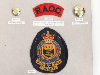 Großbritannien, Sammlung Mützenabzeichen und Ärmelabzeichen, auf Karton teils getackert und geklebt