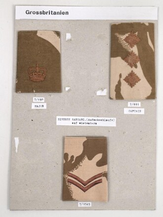 Großbritannien, Sammlung Rangabzeichen Heer, auf Karton getackert