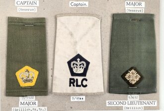 Großbritannien, Sammlung Rangabzeichen Heer, auf Karton getackert