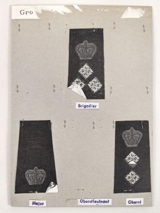 Großbritannien, Sammlung Rangabzeichen Heer, auf Karton getackert