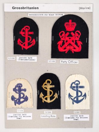 Großbritannien, Sammlung Tätigkeitsabzeichen Marine, auf Karton getackert