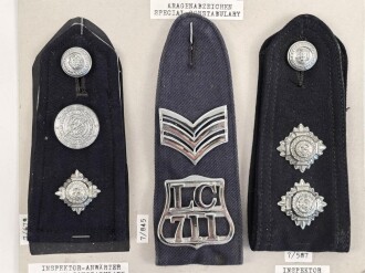 Großbritannien, Sammlung Rangabzeichen Polizei, auf Karton getackert