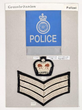 Großbritannien, Sammlung Ärmelabzeichen Polizei, auf Karton getackert