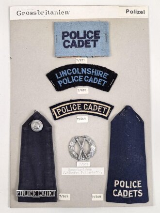 Großbritannien, Sammlung Ärmel und Rangabzeichen Polizei, auf Karton getackert
