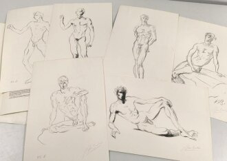 Arno Breker "Jugend, 1983" Kunstmappe mit sechs Darstellungen männlicher Akte, jeweils handsigniert. Mappe angeschmutzt