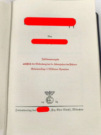 "Mein Kampf" Adolf Hitler,  Jubiläumsausgabe anlässlich des 50. Geburtstages Adolf Hitlers. Guter Zustand, in Schuber, sehr guter Zustand