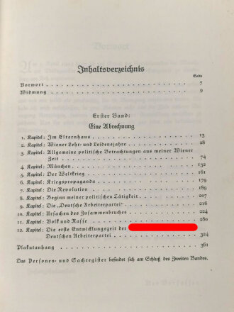 "Mein Kampf" Adolf Hitler,  Geschenkausgabe Halbleinen in zwei Bänden, im defekten Schuber. 2. Auflage 1937, guter Zustand