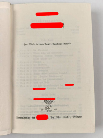 Adolf Hitler "Mein Kampf" , rote " Tornisterausgabe" von 1940, überreicht von der Kreisleitung Konstanz 1941. Guter Zustand