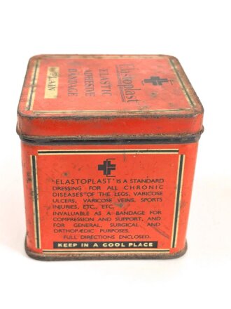 Großbritannien, Blechdose  "Elastoplast Elastic Adhesive Bandage" 7 x 7 x 6,5cm, most likely WWII era