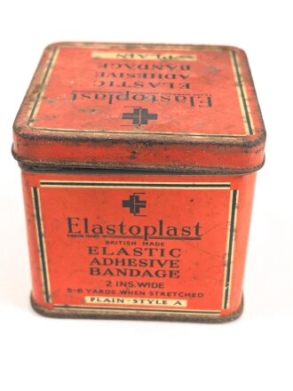 Großbritannien, Blechdose  "Elastoplast Elastic Adhesive Bandage" 7 x 7 x 6,5cm, most likely WWII era