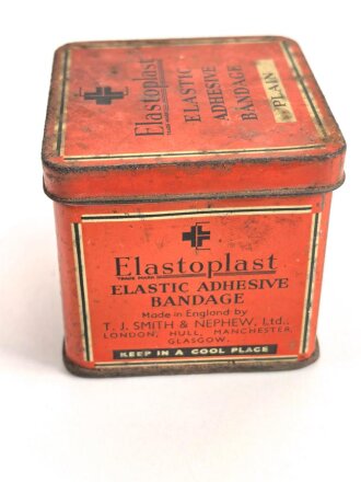 Großbritannien, Blechdose  "Elastoplast Elastic Adhesive Bandage" 7 x 7 x 6,5cm, most likely WWII era