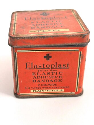 Großbritannien, Blechdose  "Elastoplast Elastic Adhesive Bandage" 7 x 7 x 6,5cm, most likely WWII era