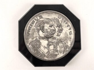 Kaiserreich und 1. Weltkrieg, patriotischer Briefbeschwerer, Darstellend Kaiser Wilhelm II und Kaiser Franz Joseph. Breite 9cm