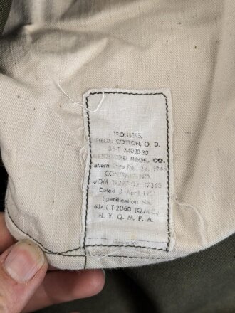 U.S. Army, 1951 dated trousers , Field M 1945. Waist 30, Inseam 30. Unused, good condition
