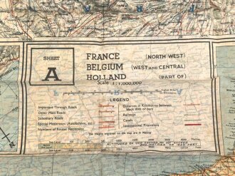 British WWII silk escape map 43A " France, Belgium...