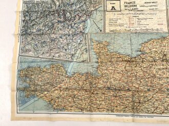 British WWII silk escape map 43A " France, Belgium Holland" . Issued to both Brotish and U.S. paratroopers. Bery good condition
