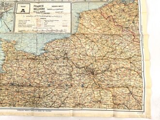 British WWII silk escape map 43A " France, Belgium Holland" . Issued to both Brotish and U.S. paratroopers. Bery good condition