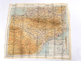 British WWII silk escape map 43K "Spain, Portugal,...