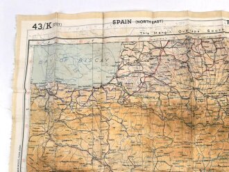 British WWII silk escape map 43K "Spain, Portugal, France" . Issued to both Brotish and U.S. paratroopers. Bery good condition