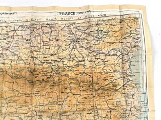 British WWII silk escape map 43K "Spain, Portugal, France" . Issued to both Brotish and U.S. paratroopers. Bery good condition