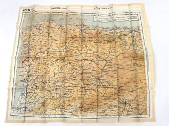British WWII silk escape map 43K "Spain, Portugal, France" . Issued to both Brotish and U.S. paratroopers. Bery good condition