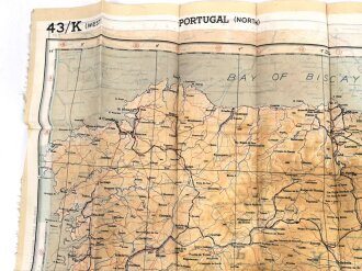British WWII silk escape map 43K "Spain, Portugal, France" . Issued to both Brotish and U.S. paratroopers. Bery good condition