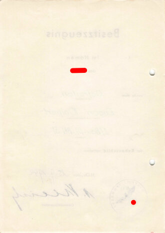 Besitzzeugnis zum Kubanschild für einen Gefreiten im...