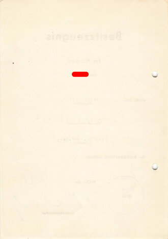 Besitzzeugnis zum Kubanschild für einen...