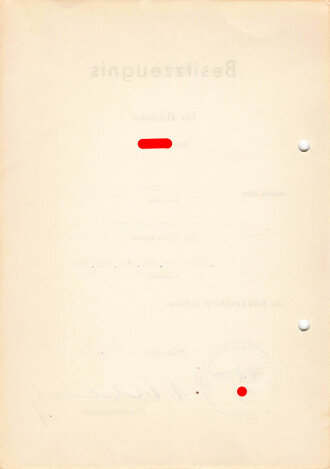 Besitzzeugnis zum Kubanschild für einen Gefreiten im...