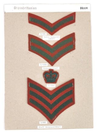 Großbritannien, Sammlung Rangabzeichen Heer, auf Karton getackert
