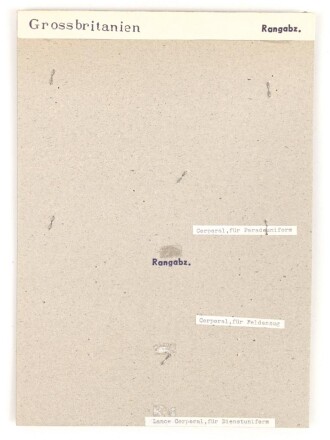 Großbritannien, Sammlung Rangabzeichen Heer, auf Karton getackert