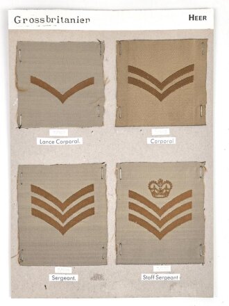 Großbritannien, Sammlung Rangabzeichen Heer, auf Karton getackert