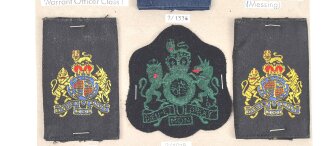 Großbritannien, Sammlung Rangabzeichen Heer, auf Karton getackert