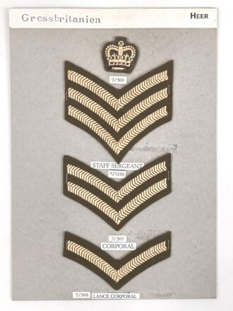 Großbritannien, Sammlung Rangabzeichen Heer, auf Karton getackert