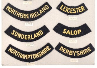 Großbritannien, Sammlung Ärmelabzeichen Zivilschutz, auf Karton getackert