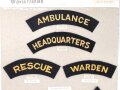 Großbritannien, Sammlung Ärmelabzeichen Zivilschutz, auf Karton getackert