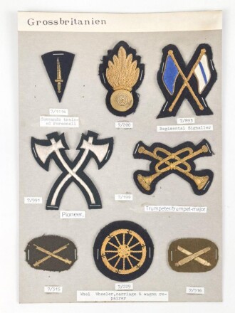 Großbritannien, Sammlung Ärmelabzeichen, auf Karton getackert