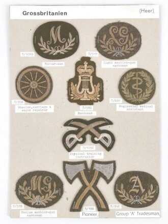 Großbritannien, Sammlung Ärmelabzeichen Heer, auf Karton getackert
