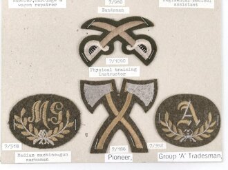 Großbritannien, Sammlung Ärmelabzeichen Heer, auf Karton getackert