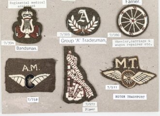 Großbritannien, Sammlung Ärmelabzeichen Heer, auf Karton getackert